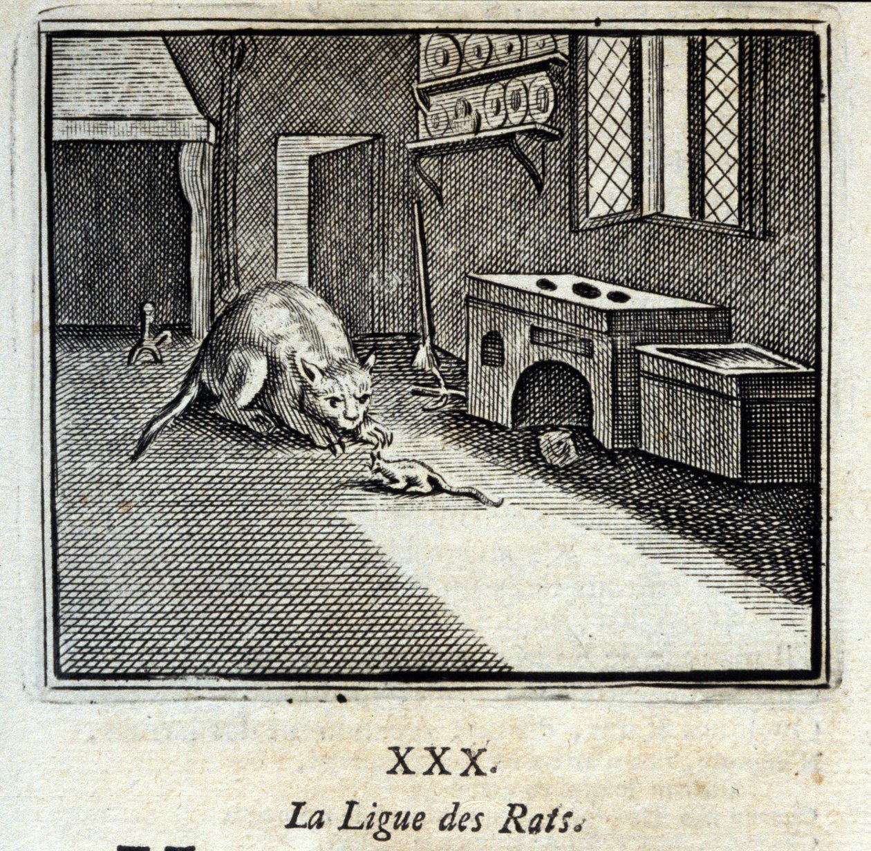 老鼠联盟》。Jean de La Fontaine (1621-95)的寓言。插图：François Chauveau（1613-1676）。1728年的版本。 作者 弗朗索瓦·夏维