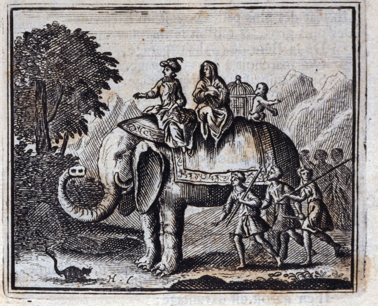 老鼠和大象》。Jean de La Fontaine (1621-95)的寓言。插图：François Chauveau（1613-1676）。1728年的版本。 作者 弗朗索瓦·夏维
