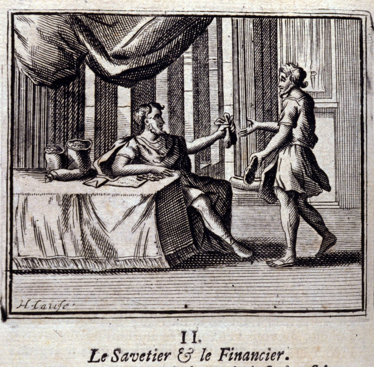 拯救者和寻找者。Jean de La Fontaine (1621-95)的寓言。插图：François Chauveau（1613-1676）。1728年的版本。 作者 弗朗索瓦·夏维