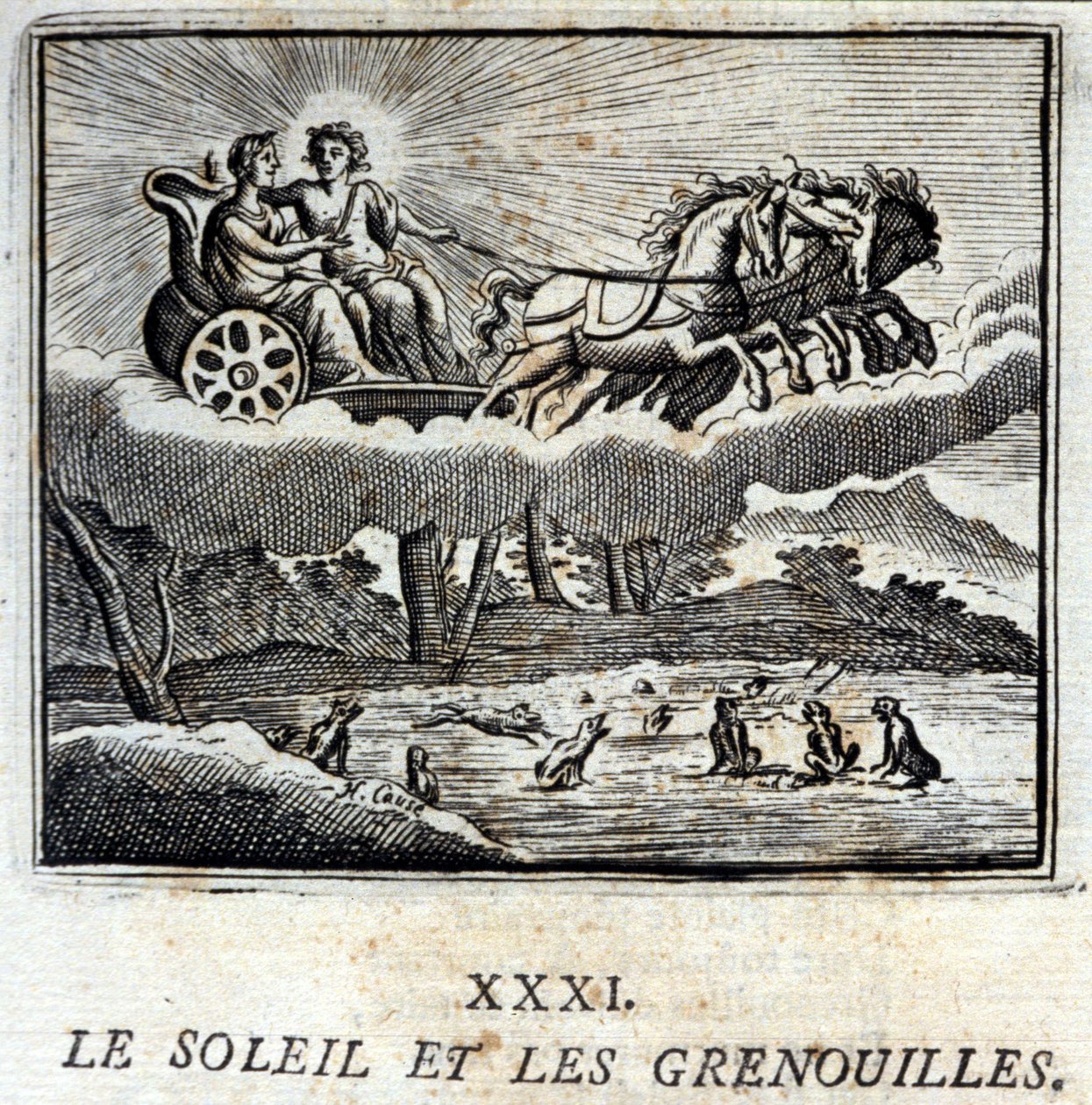 太阳和青蛙》。Jean de La Fontaine (1621-95)的寓言。插图：François Chauveau（1613-1676）。1728年的版本。 作者 弗朗索瓦·夏维