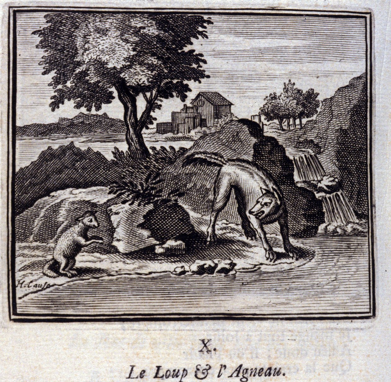 狼和羊。Jean de La Fontaine (1621-95)的寓言。插图：弗朗索瓦-肖沃（1613-1676）。1728年的版本。 作者 弗朗索瓦·夏维