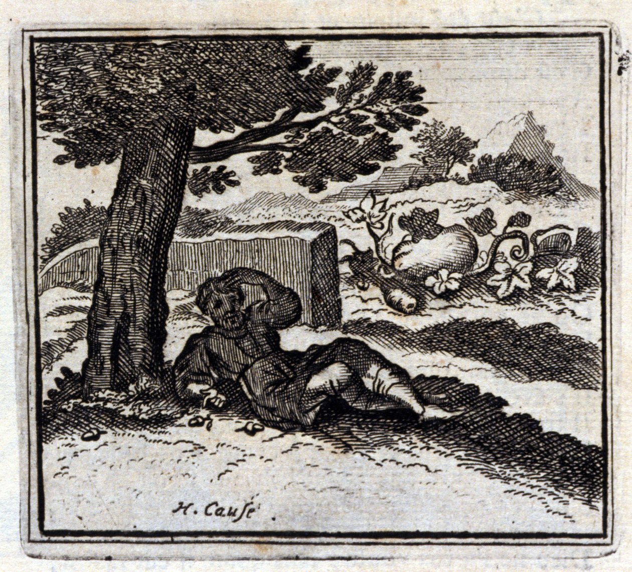 橡子和南瓜。Jean de La Fontaine (1621-95)的寓言。插图：François Chauveau（1613-1676）。1728年的版本。 作者 弗朗索瓦·夏维