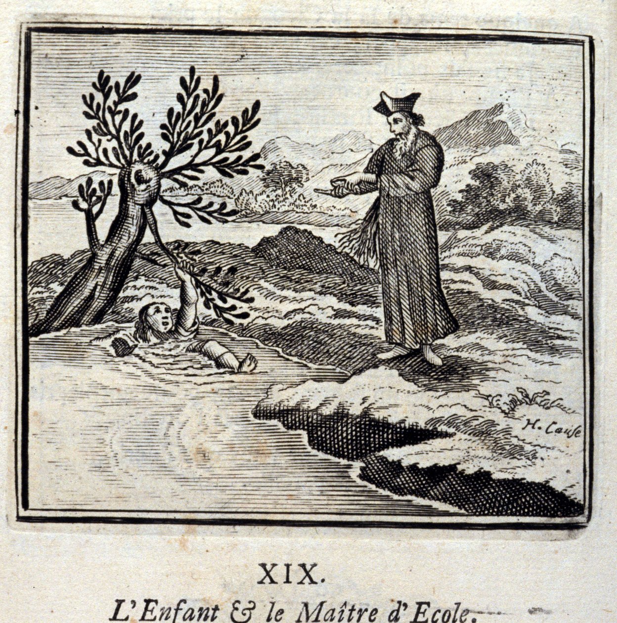 孩子和学校的主人。Jean de La Fontaine (1621-95)的寓言。插图：François Chauveau（1613-1676）。1728年的版本。 作者 弗朗索瓦·夏维