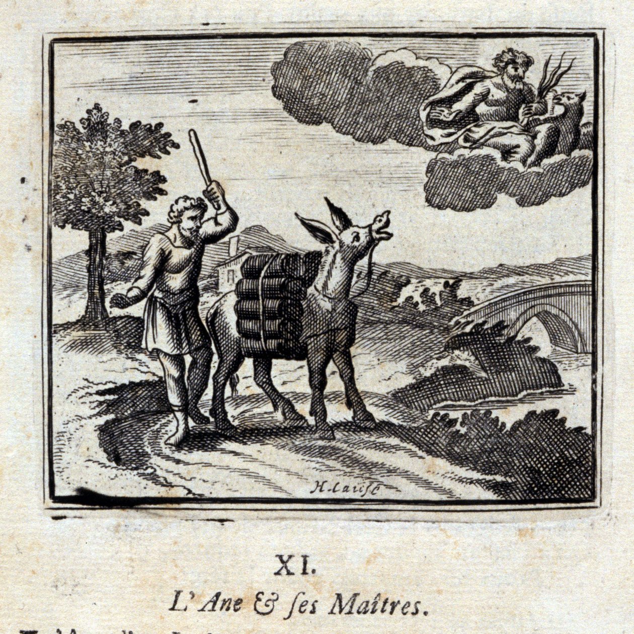 驴子和他的主人Jean de La Fontaine (1621-95)的寓言。插图：François Chauveau（1613-1676）。1728年的版本。 作者 弗朗索瓦·夏维