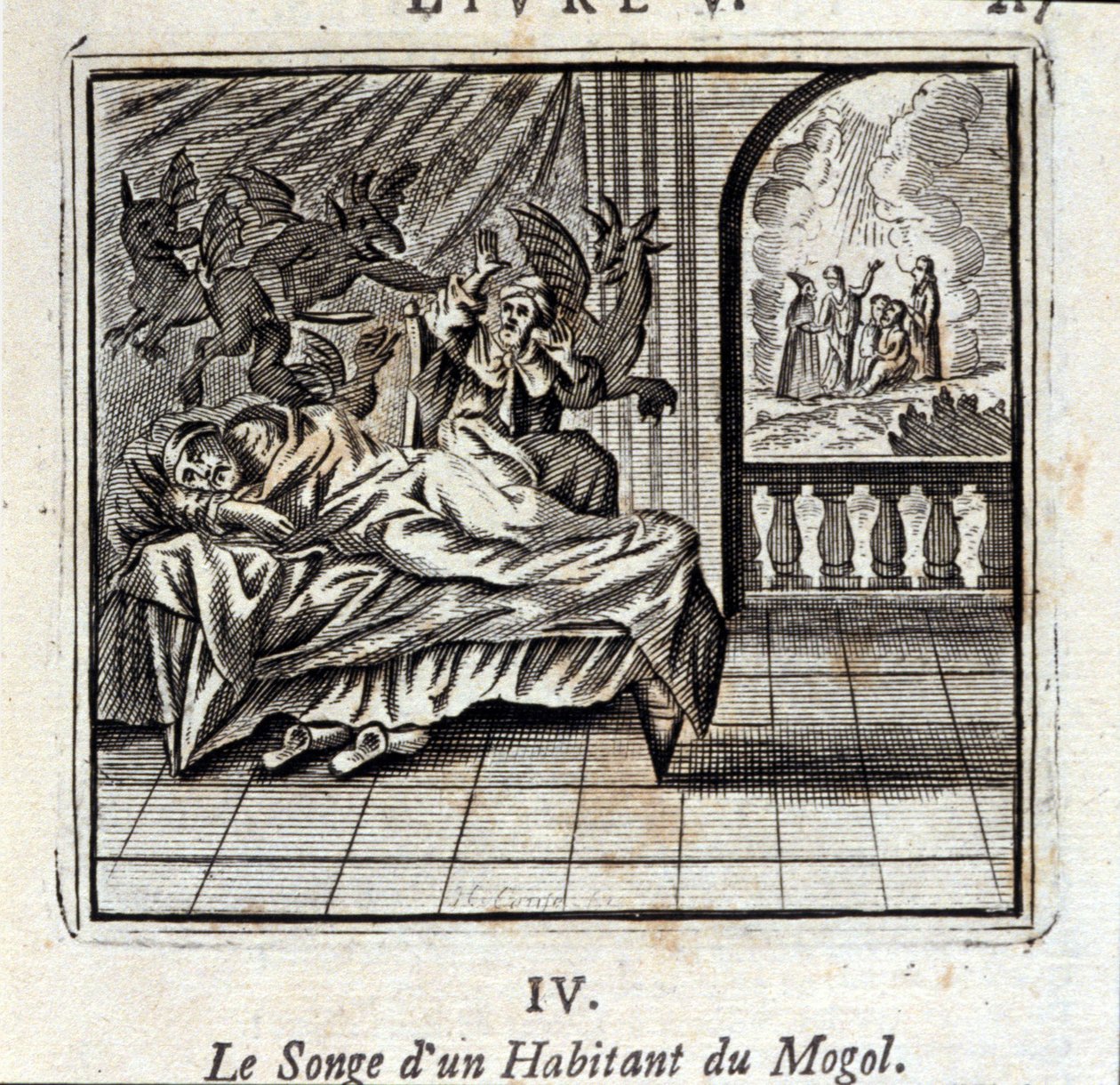 一个莫戈尔居民的梦想。Jean de La Fontaine (1621-95)的寓言。插图：François Chauveau（1613-1676）。1728年的版本。 作者 弗朗索瓦·夏维