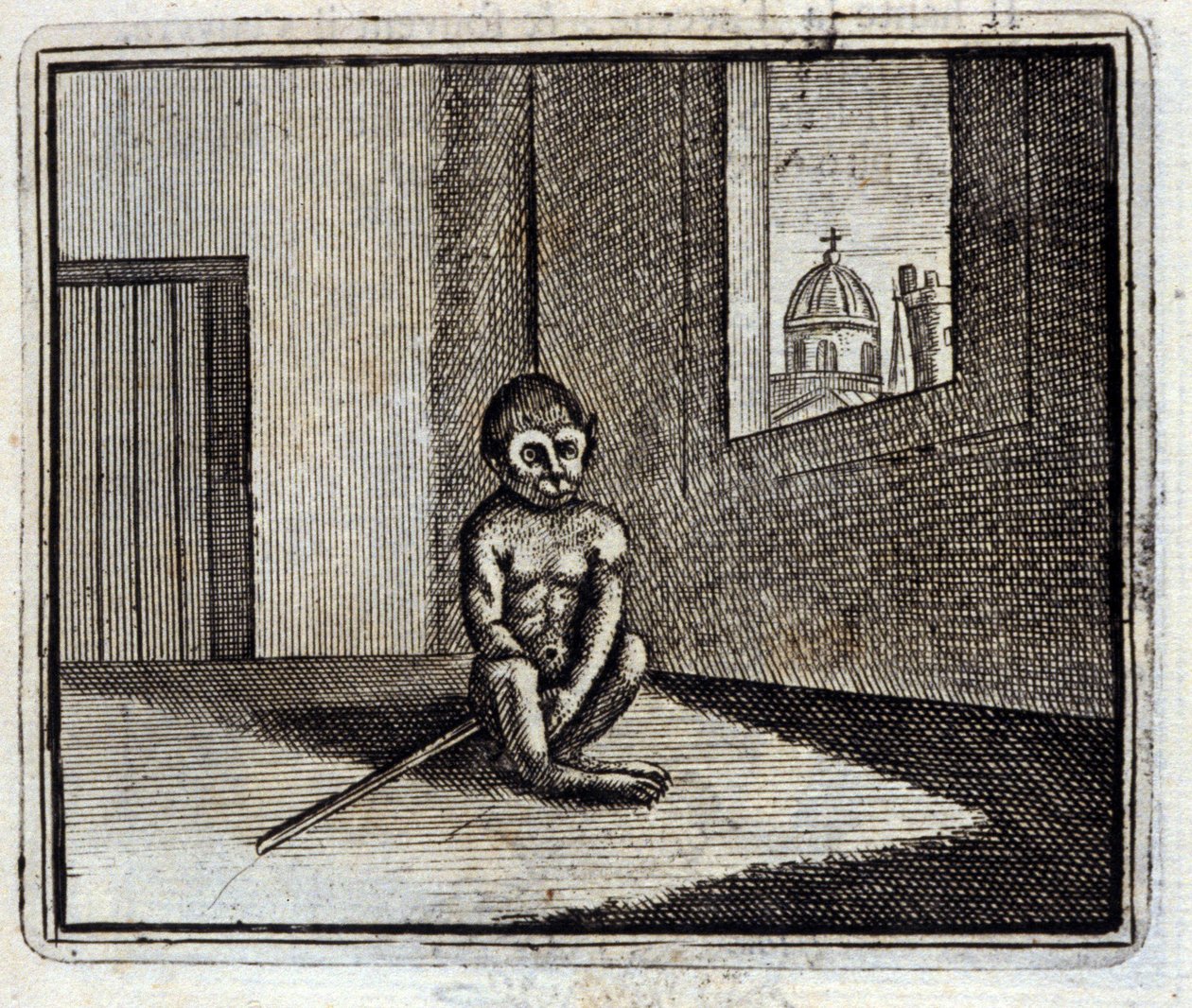 猴子。Jean de La Fontaine (1621-95)的寓言。插图：François Chauveau（1613-1676）。1728年的版本。 作者 弗朗索瓦·夏维
