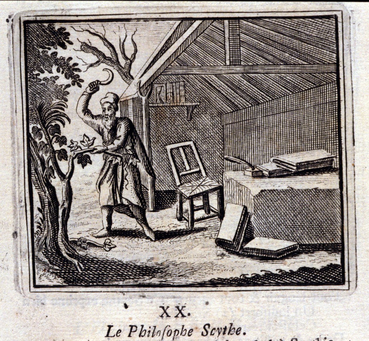 哲学家斯西特。Jean de La Fontaine (1621-95)的寓言。插图：François Chauveau（1613-1676）。1728年的版本。 作者 弗朗索瓦·夏维