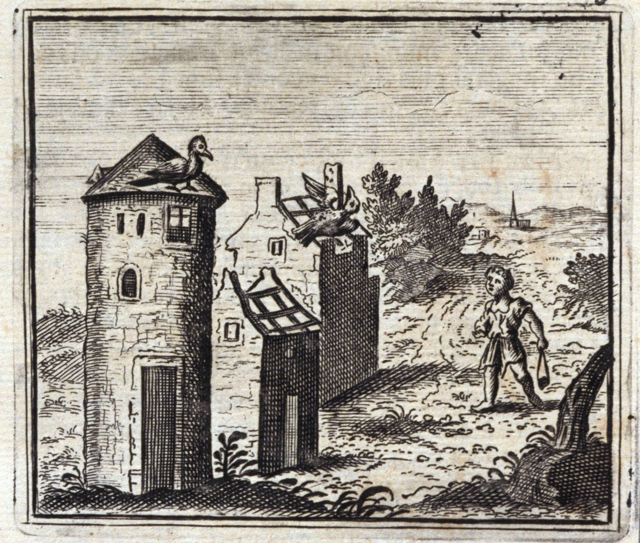 两只鸽子Jean de La Fontaine (1621-95)的寓言。插图：François Chauveau（1613-1676）。1728年的版本。 作者 弗朗索瓦·夏维