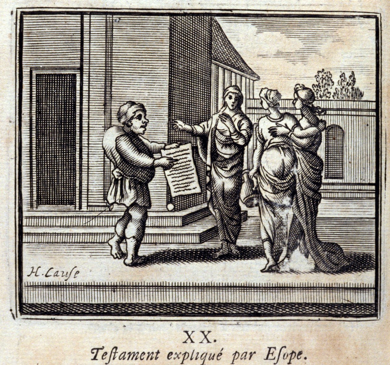 埃索普解释的意愿。Jean de La Fontaine (1621-95)的寓言。插图：François Chauveau（1613-1676）。1728年的版本。 作者 弗朗索瓦·夏维