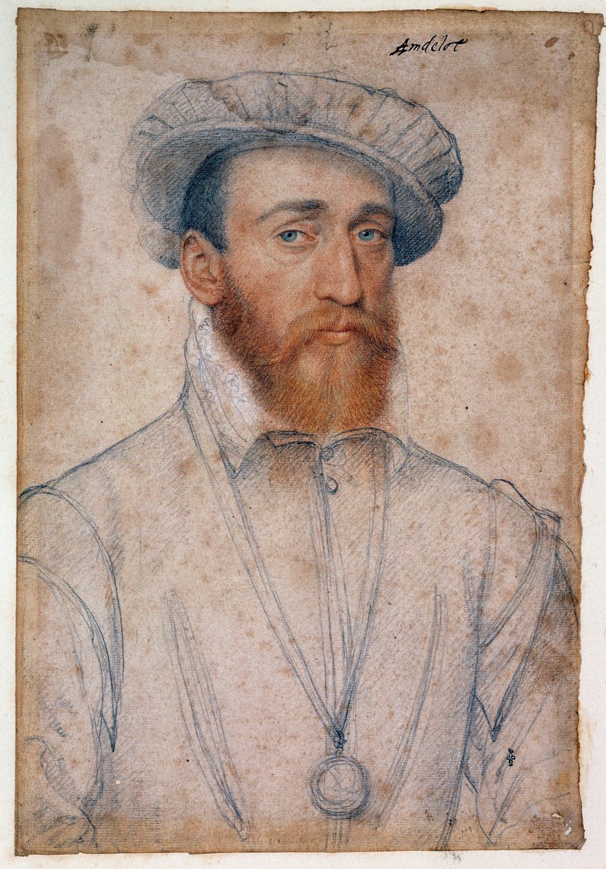 安德洛 (Andelot) 领主弗朗索瓦·德·科利尼 (Francois de Coligny) 的肖像 (1521 - 1569)。 克鲁埃·弗朗索瓦（Clouet Francois，1515-1572 年）绘制的血黑色石头 作者 弗朗索瓦·克鲁埃
