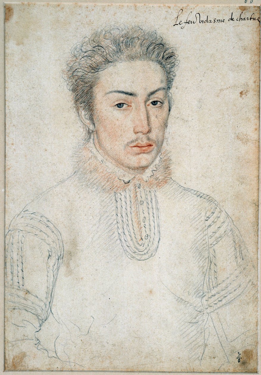 Francois de Vendome 的肖像，vidame de Chartres (1523 - 1560) 由 Francois Clouet (1515-1572) 绘制黑色石头和血 作者 弗朗索瓦·克鲁埃