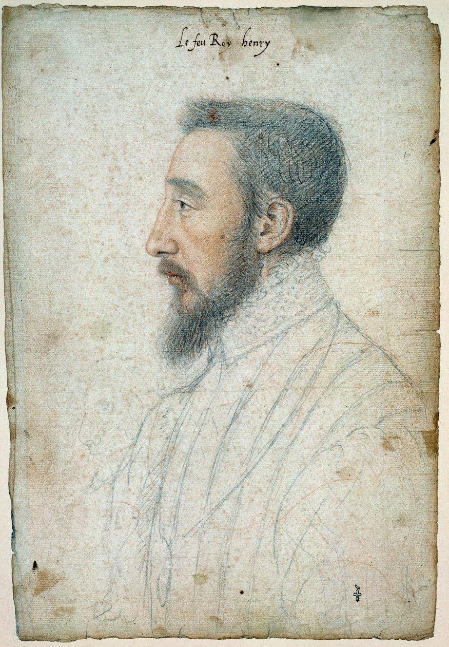 法国国王亨利二世（1519 - 1559）的肖像，大约在1547年。克鲁瓦-弗朗索瓦（1515-1572）绘制的血和黑石图 作者 弗朗索瓦·克鲁埃