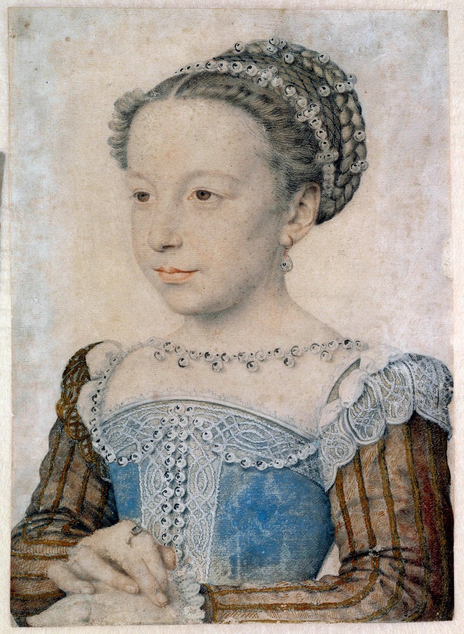 玛格丽特-德-瓦卢斯(1553-1615)或玛格特女王的肖像 弗朗索瓦-克鲁瓦(Francois Clouet，约1515-1572)用铅笔和血液绘制的肖像 16世纪的太阳。0.29 X 0.21米 尚蒂伊，康德博物馆 作者 弗朗索瓦·克鲁埃