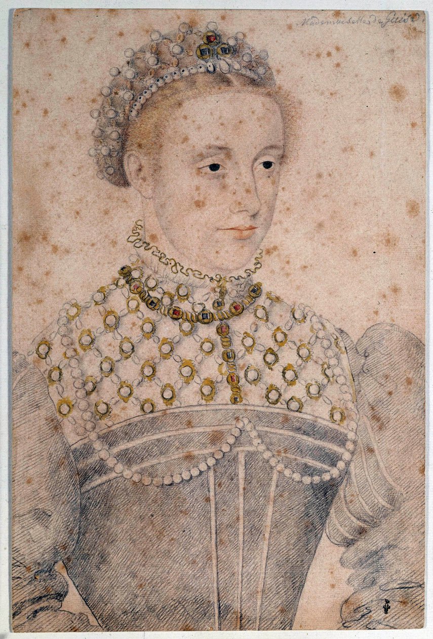 年轻的玛丽-斯图亚特（1542-1587）法国和苏格兰女王的肖像 铅笔画，Francois Clouet（1515-1572）。16世纪。尚蒂伊，康德博物馆 作者 弗朗索瓦·克鲁埃