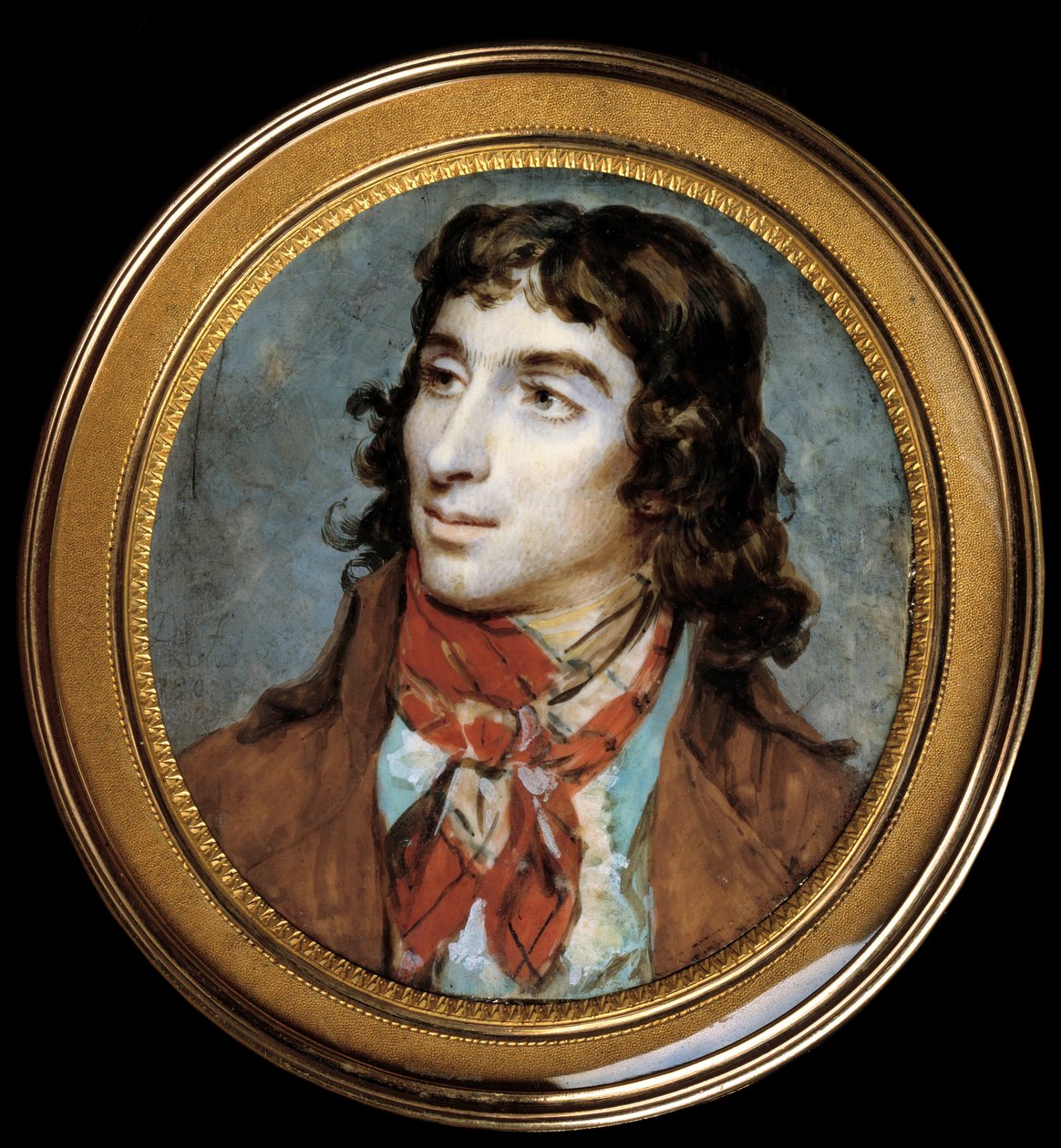 卡米尔-德穆兰（1760-1794）的画像。弗朗索瓦-杜蒙（1751-1831）的微型画？直径0.065米。- 卡米尔-德穆兰（1760-1794）的画像。微型绘画。弗朗索瓦-杜蒙（1751-1831）的画作？ 0.065米。卢浮宫博物馆，巴黎 作者 弗朗索瓦·杜蒙