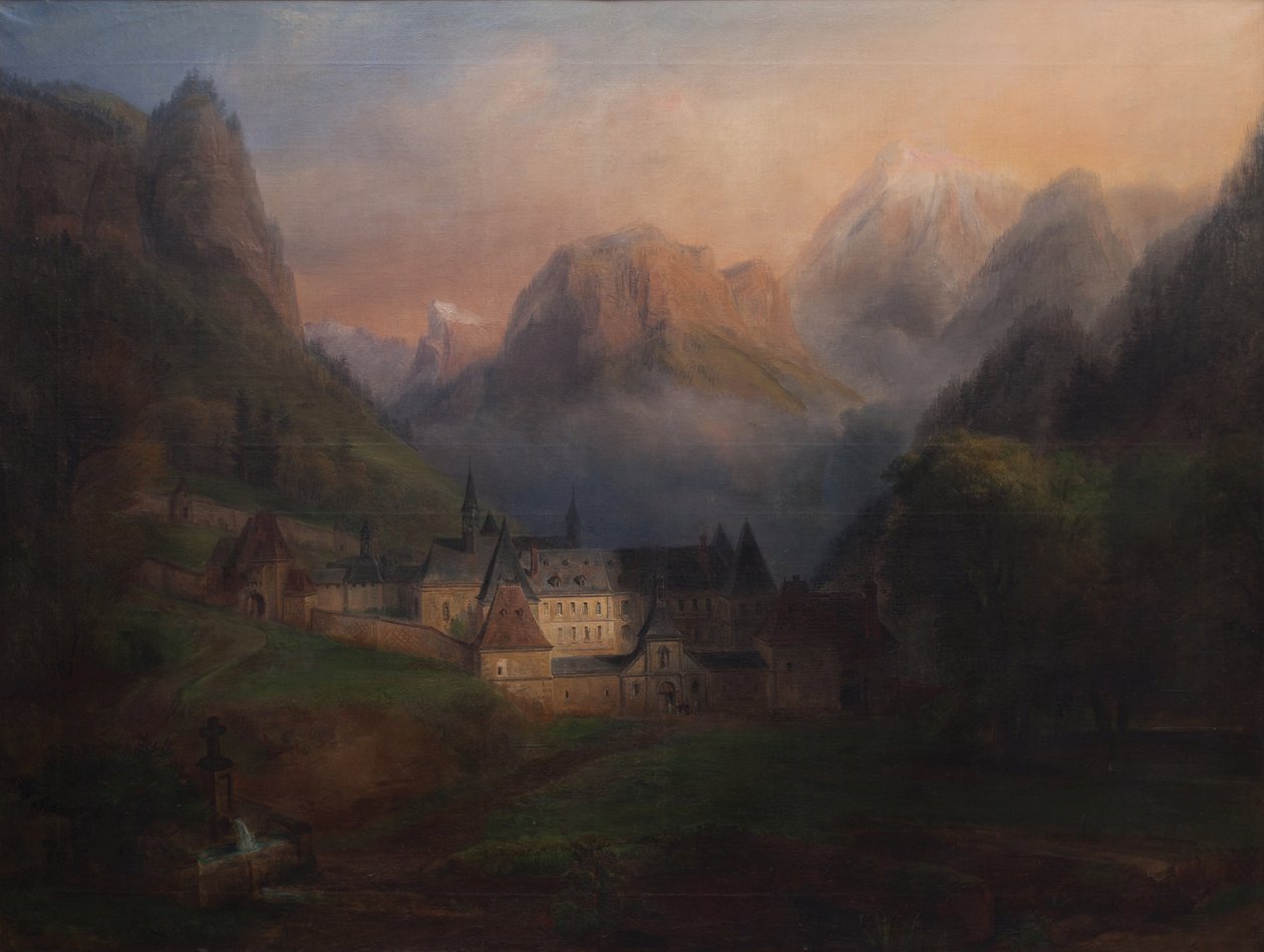 大夏特吕兹修道院全景 1870 年（布面油画） 作者 弗朗索瓦·埃德梅·里科伊斯