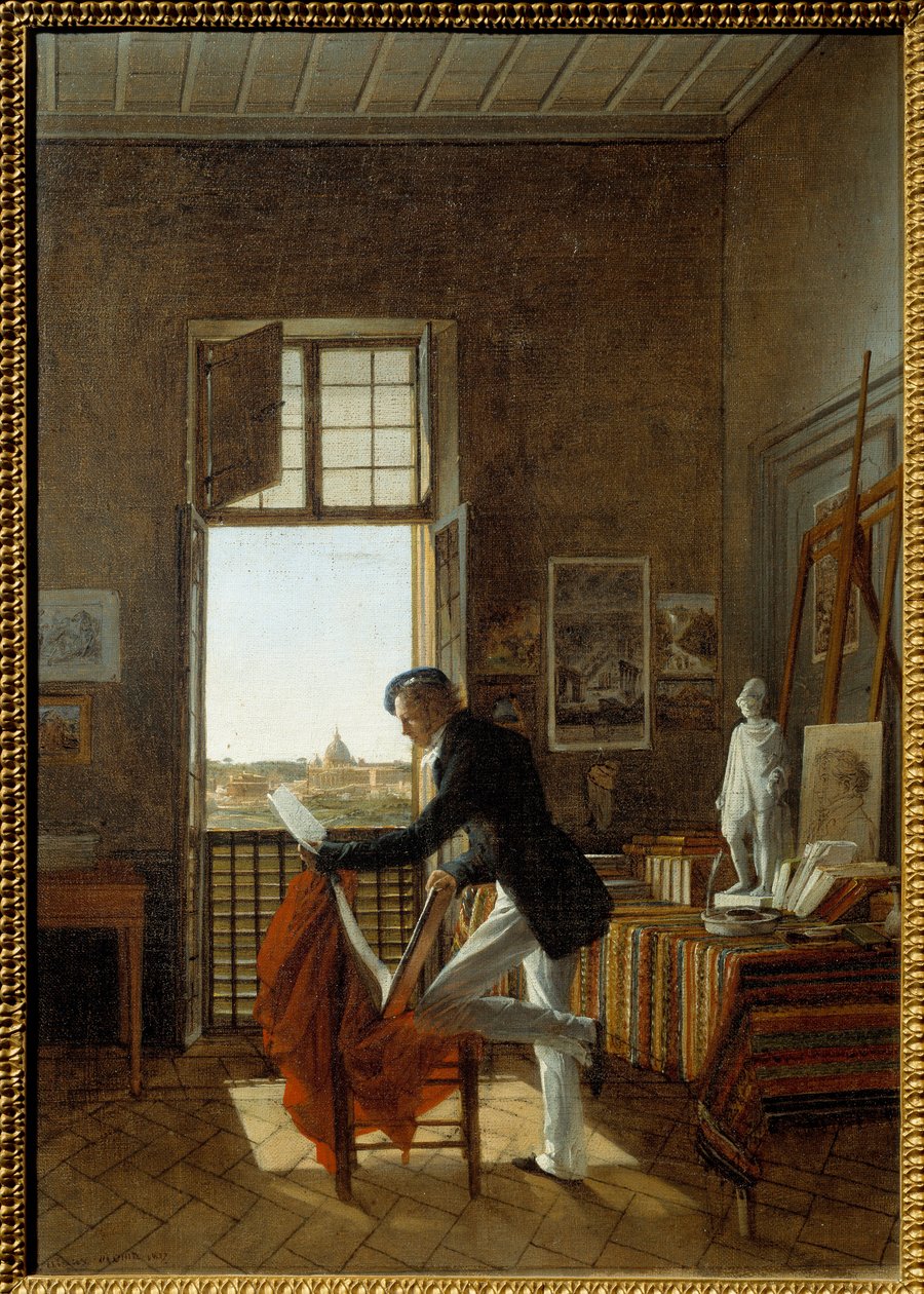 弗朗索瓦·爱德华·皮科特（Francois Edouard Picot，1786-1868 年）在美第奇别墅的工作室。 Jean Alaux Dit Le Romain (1786-1864) 的绘画 作者 弗朗索瓦·爱德华·皮科特