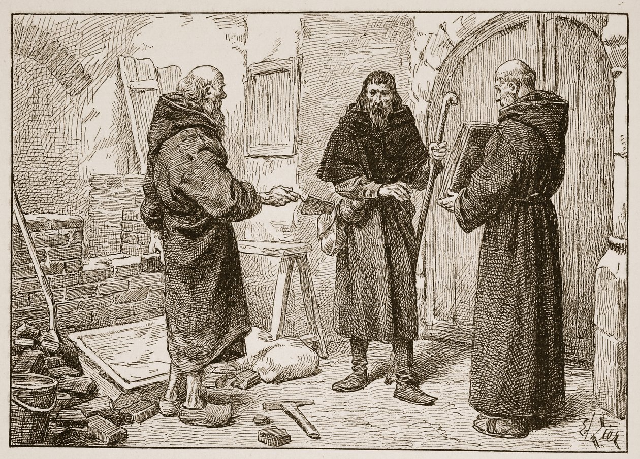 Herlwin接受Lanfranc，来自&39;英国教会：人民历史&39;的插图由HDM Spence-Jones，酒吧。 c.1910（棕褐色照片） 作者 弗朗索瓦·爱德华·齐尔