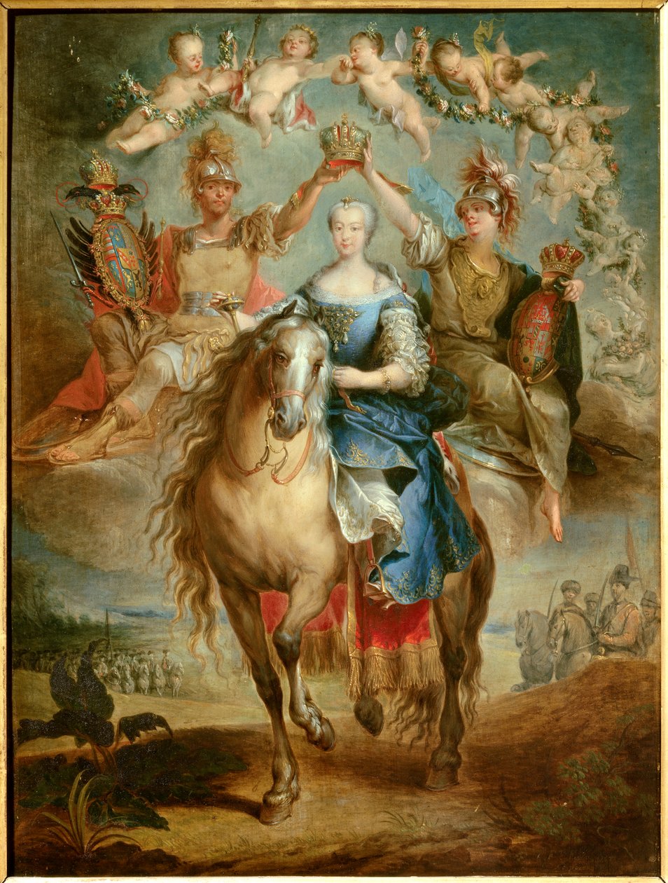 奥地利的玛丽·特蕾莎 (Marie-Therese) 的马术肖像 by Habsburg Lorraine (1717-1780), 匈牙利女王 Francois Eisen (1695-1778) 1757 年绘画。 ) 的奥地利 作者 弗朗索瓦·艾森