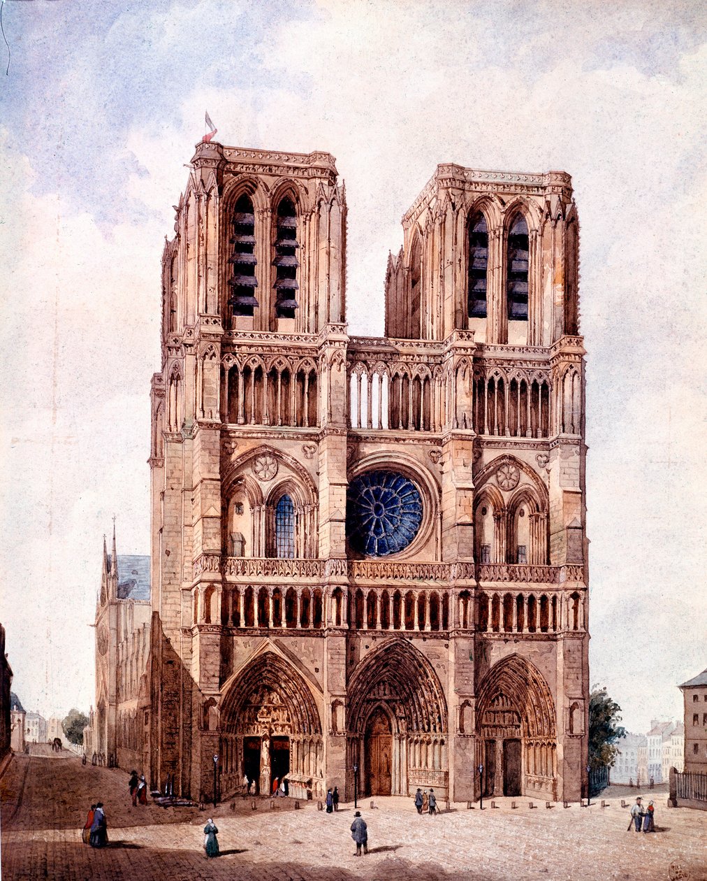 La facade de la cathedrale Notre Dame de Paris 画作：Francois Etienne Villeret（约1800-1866） 19世纪 巴黎，卡纳瓦莱博物馆 作者 弗朗索瓦·艾蒂安·维勒雷