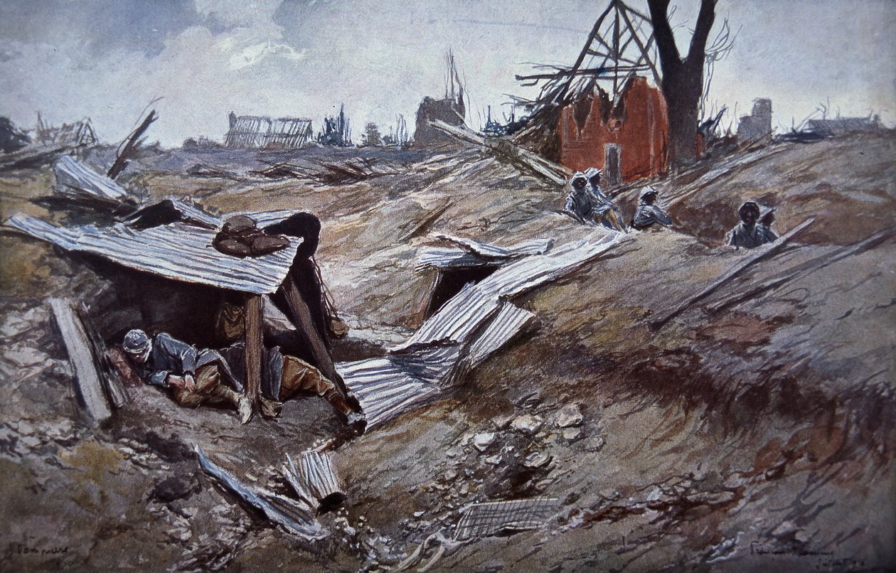 第一次索姆河战役，1916年6月至9月。法军在被毁坏的多姆皮埃尔村的部队 作者 弗朗索瓦·弗拉蒙