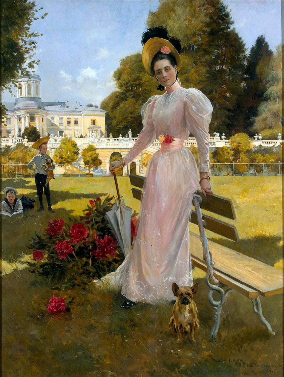 Zinaida Yusupova公主和两个儿子在Arkhangelskoye的画像，1894年。   作者 弗朗索瓦·弗拉蒙
