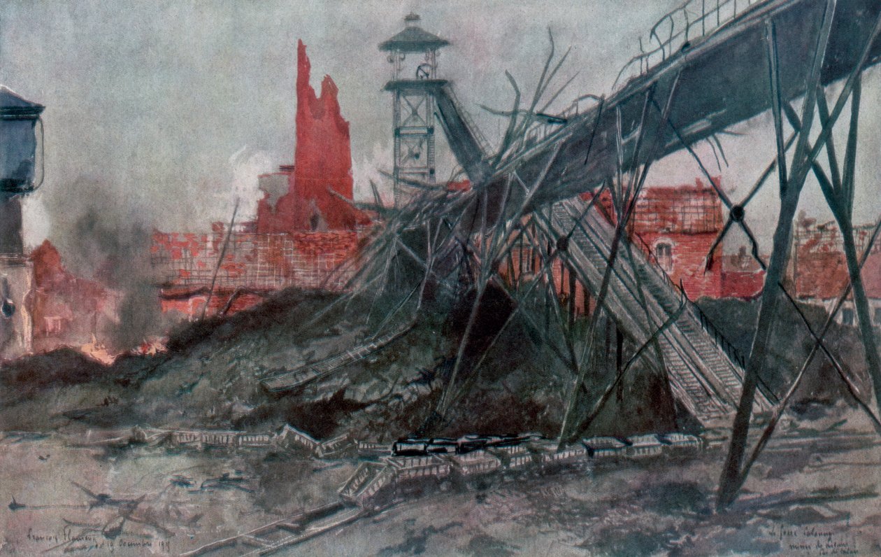 列文（Liévin）的矿山：卡洛尼·皮特（Calonne Pit），法国阿托瓦斯，第一次世界大战，1915年。 作者 弗朗索瓦·弗拉蒙
