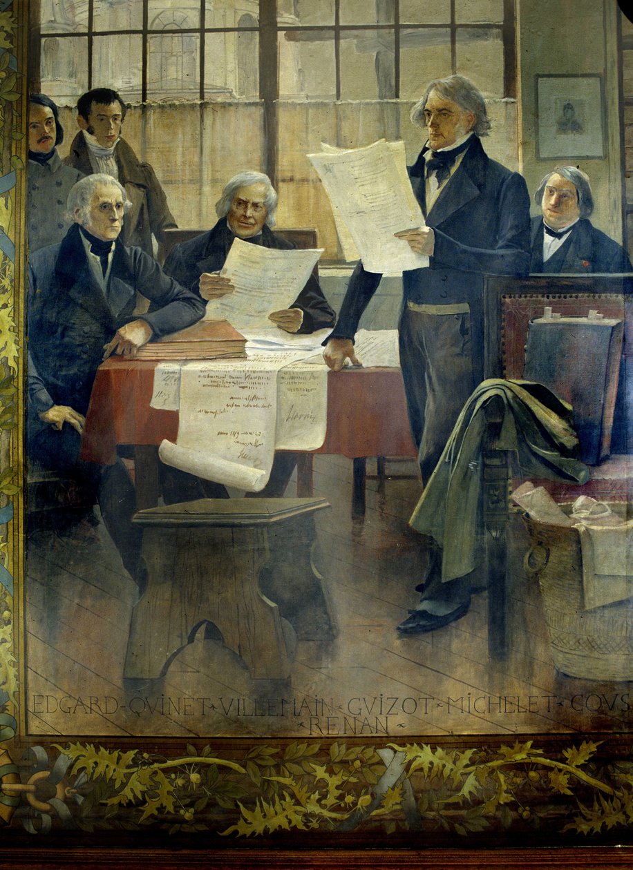 Writers in the 19th century: Edgar Quinet, Abel François Villemain, François Guizot, Jules Michelet, Victor Cousin, Ernest Renan - canvas maroufflée by François Flameng (1856-1923), Université de la Sorbonne, Paris 作者 弗朗索瓦·弗拉蒙