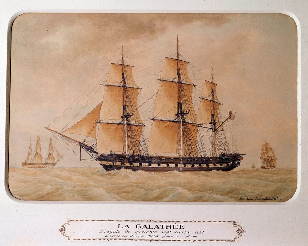 Galathee号，1812年有47门炮的自由门。Francois Roux (1811 - 1882)的绘画。1880年的版画。巴黎，海洋博物馆。 作者 弗朗索瓦·若弗鲁瓦·鲁