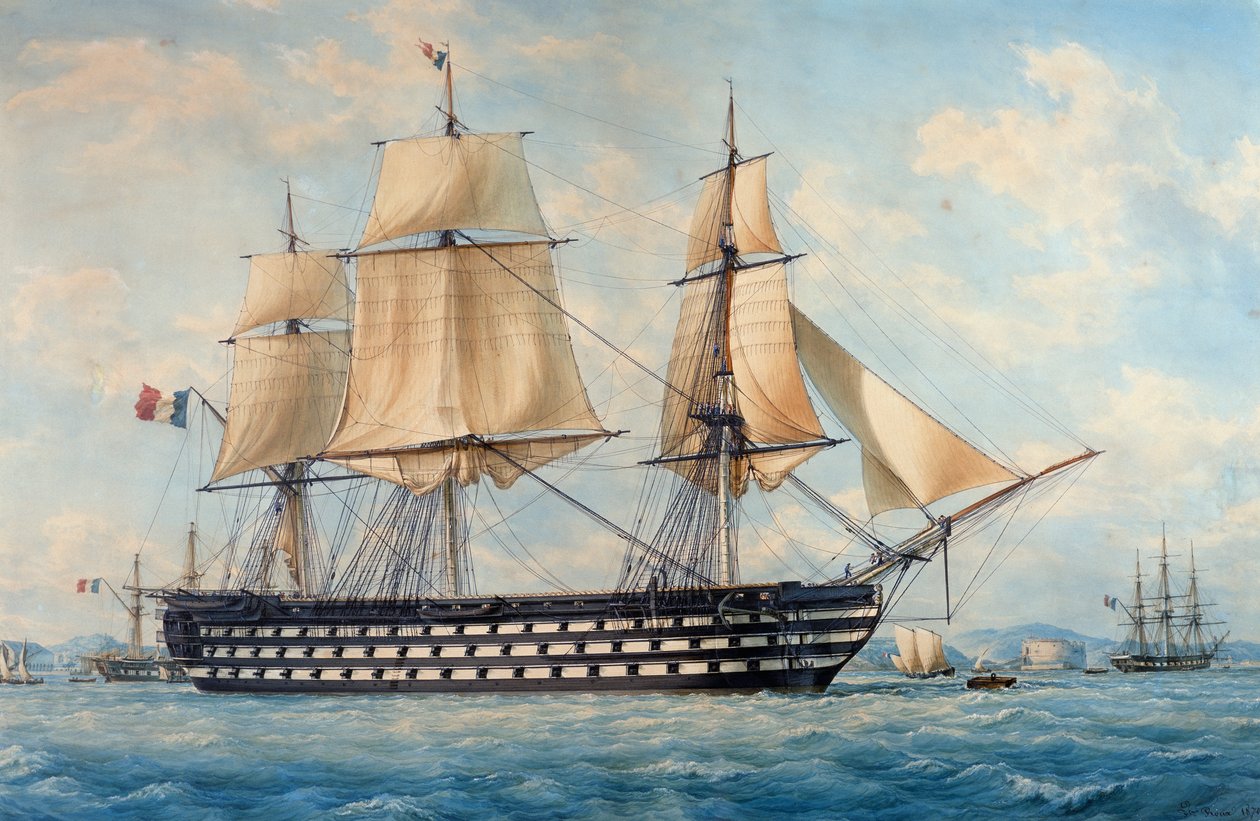 蒙特贝罗船，Francois Roux（1811-1882），水彩画，法国 作者 弗朗索瓦·若弗鲁瓦·鲁