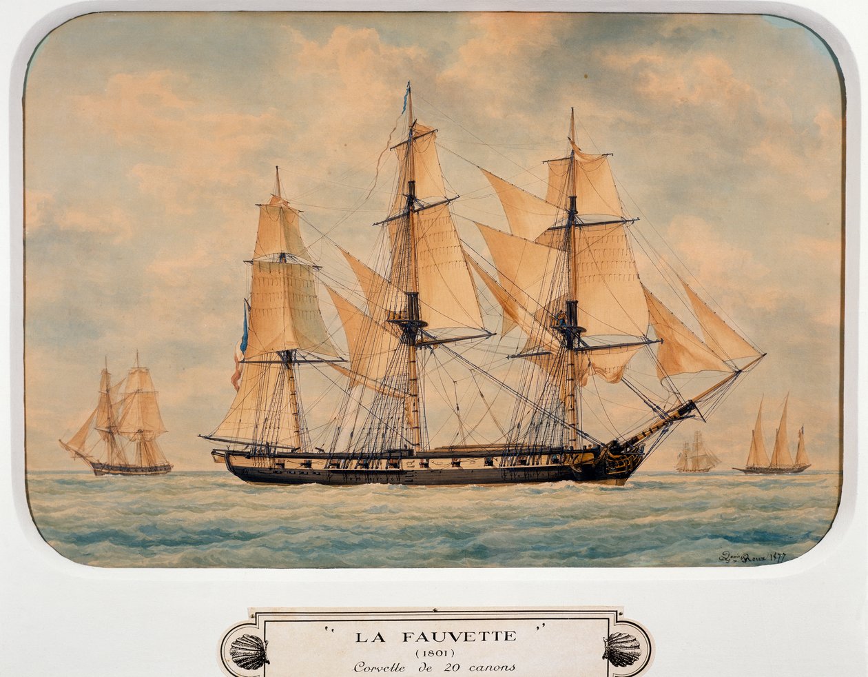 弗朗索瓦-鲁(Francois Roux)(1811-1882)的水彩画作品《福韦特》(The corvette Fauvette)，法国 作者 弗朗索瓦·若弗鲁瓦·鲁