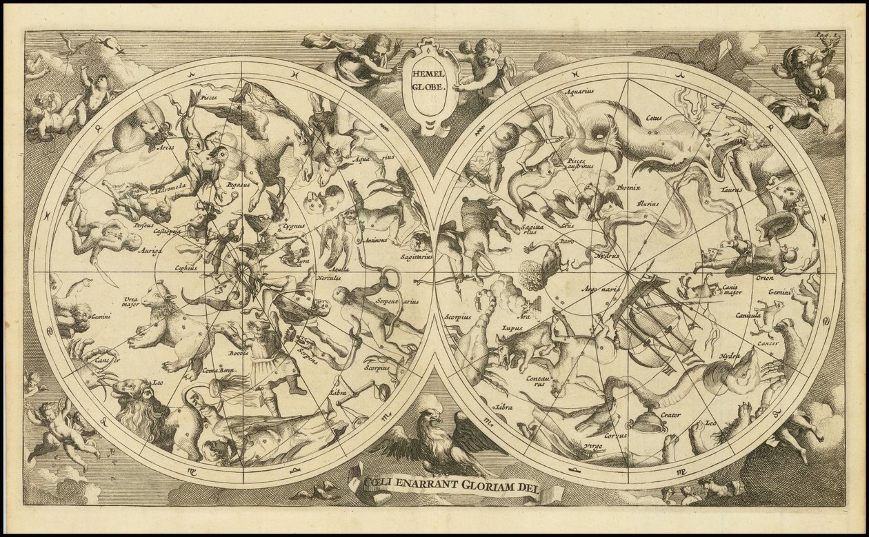 1720 年天体图 - Hemel Globe。光荣的主教 作者 弗朗索瓦·哈尔玛