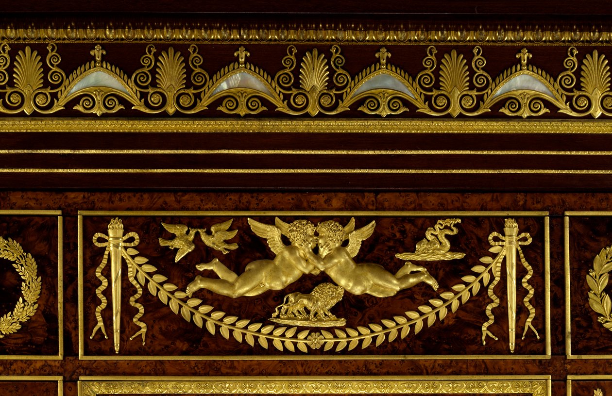 家具：Impress Josephine de Beauharnais (Marie-Joseph-Rose de Tascher de la Pagerie) (Marie Joseph Rose) (1763-1814) 衣柜温室珠宝的细节，由木头制成，由 Francois Jacob-Desmalter (Jacob Desmalter) 镀金青铜 ) (1770-1841) 作者 弗朗索瓦·奥诺雷·乔治·雅各布·德斯马尔特