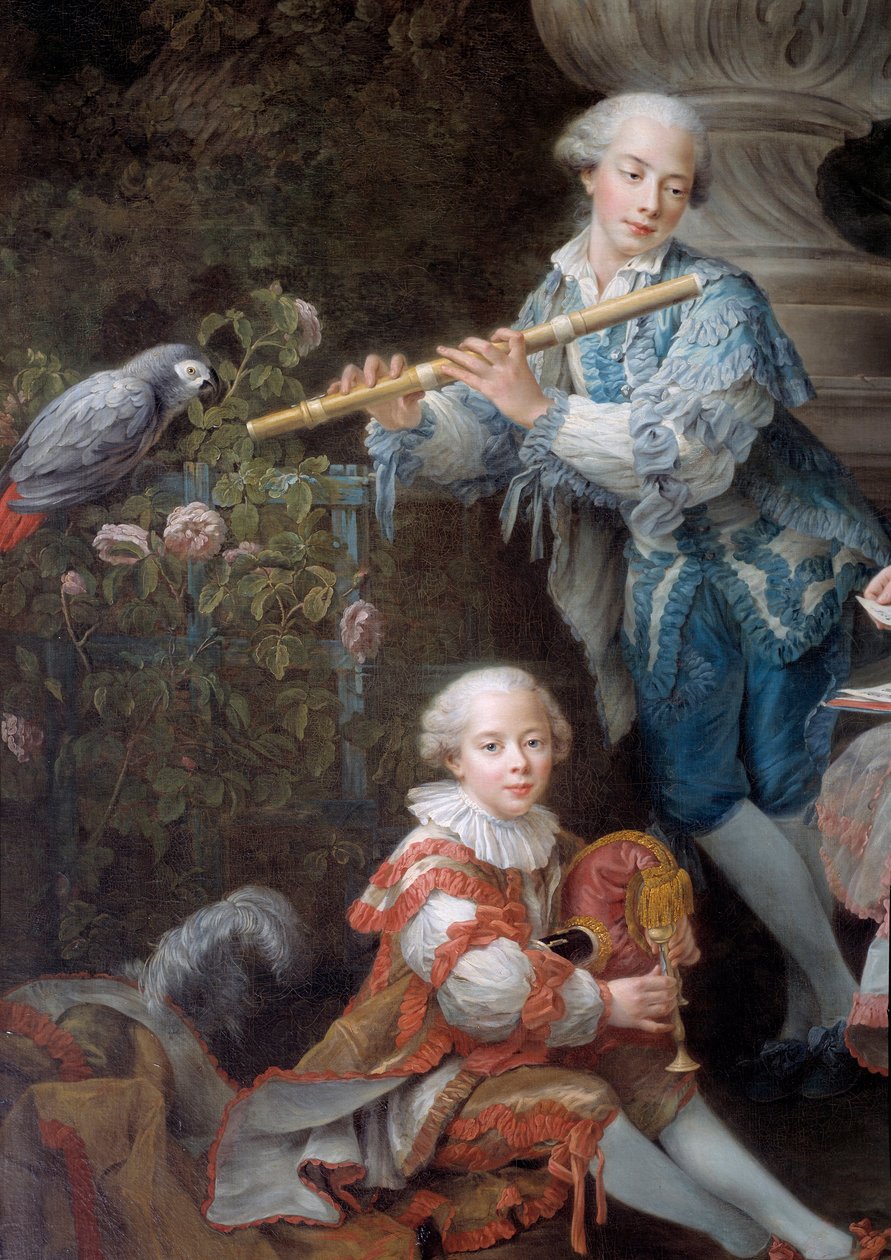 Louis Francois du Bouchet、Marquis de Sourches 和 Grand Prevot de France Detail 的家族。 弗朗索瓦·休伯特·德鲁埃 (Francois Hubert Drouais) (1727-1775) 的画作，1756 年 3.24 x 2.84 米 作者 弗朗索瓦·休伯特·杜埃