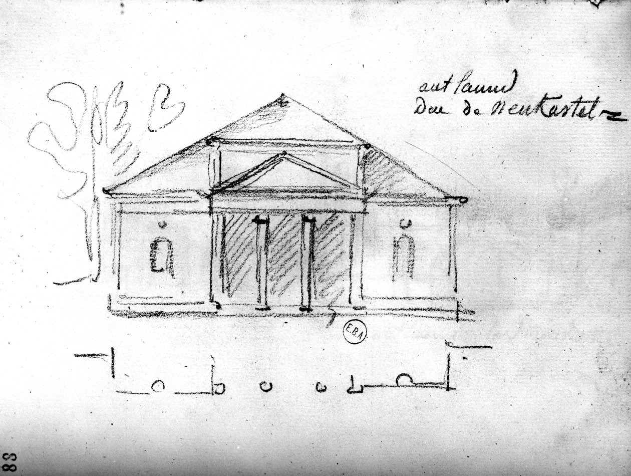 英国游记》中的建筑素描，约1766年（纸上铅笔）。 作者 弗朗索瓦·约瑟夫·贝朗格