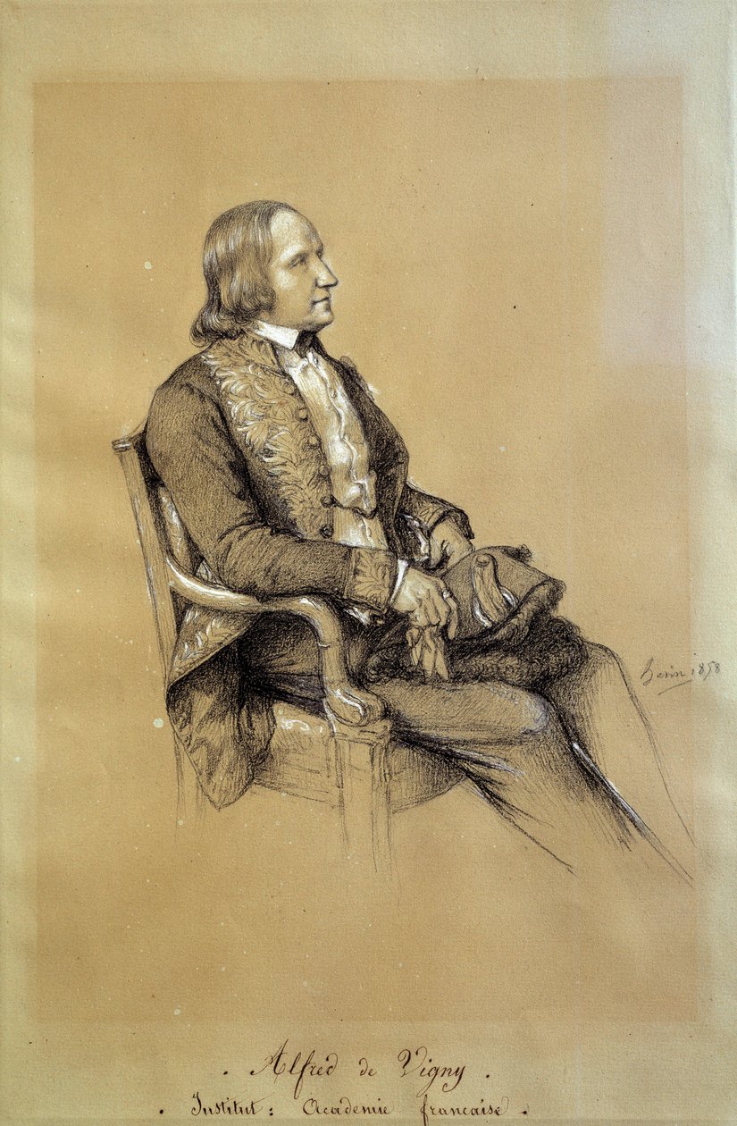 阿尔弗雷德·德·维尼 (Alfred de Vigny) (1797 - 1863) 的肖像，法国作家、剧作家和诗人。 弗朗索瓦·约瑟夫·海姆 (1787-1865) 的绘画 作者 弗朗索瓦·约瑟夫·海姆