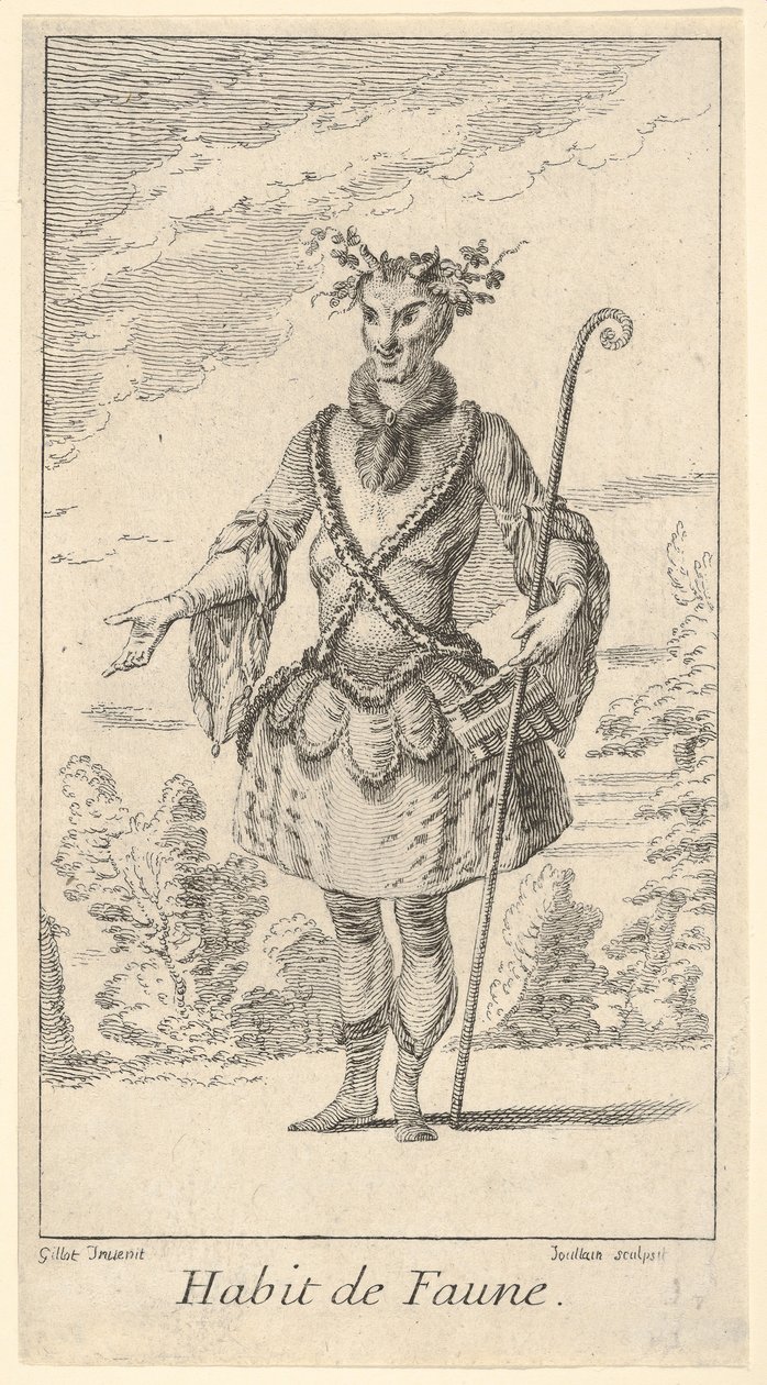 Habit de Faune: 一个动物，右手拿着一根手杖..., 约1721年。 作者 弗朗索瓦·朱兰