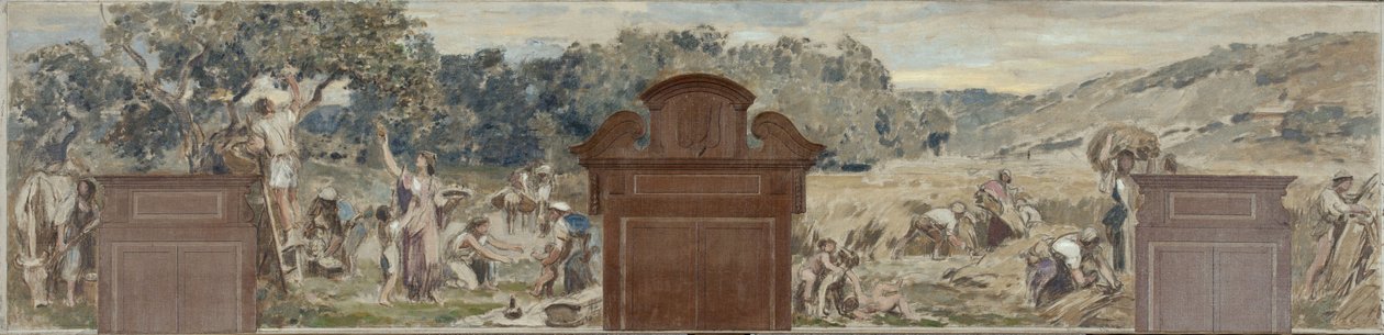 潘坦村礼堂草图：La cueillette.La moisson，1886 年（布面油画） 作者 弗朗索瓦·拉丰