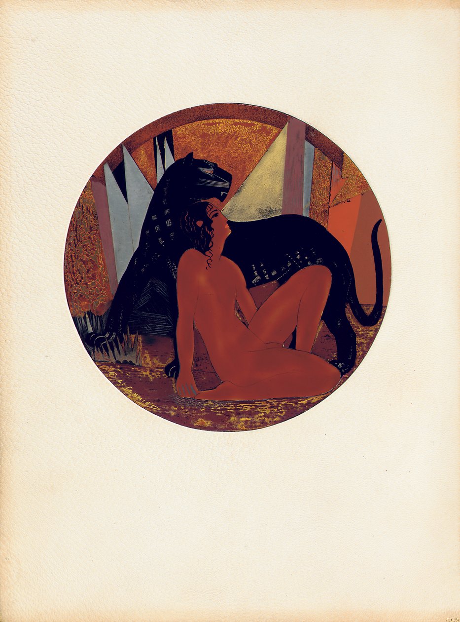 莫格利（Mowgli）和巴格耶拉（Baghera），插图摘自鲁德亚德·基普林（Rudyard Kipling）的“丛林之书”，吉恩·杜南（Jean Dunand）（1877-1942） 作者 弗朗索瓦·路易斯（后）铁匠