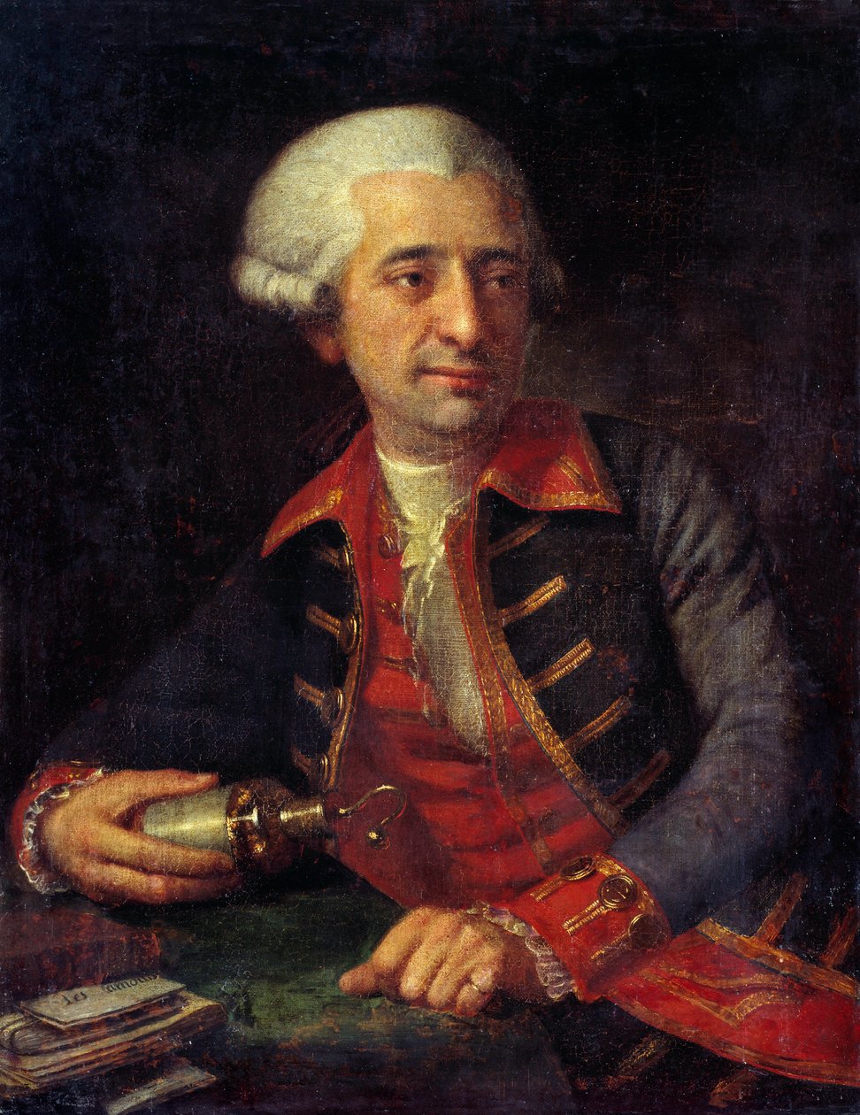 安托万·路易斯·拉瓦锡（Antoine Louis Lavoisier，1746-1794 年）的肖像，身着制服的法国化学家，担任陆地和海上军队火药监察长。 弗朗索瓦·路易·布罗萨德·博利厄（Francois-Louis Brossard de Beaulieu，1727-1810 年）的绘画。 凡尔赛宫和特里亚农宫，凡尔赛宫，法国。 作者 弗朗索瓦·路易斯·布罗萨德·博留