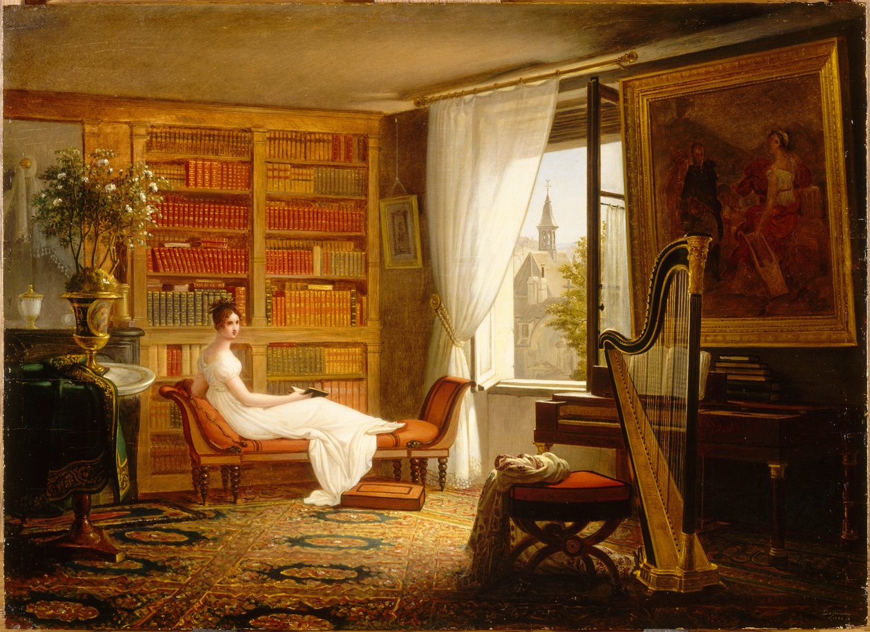 Récamier夫人在Abbaye-aux-Bois的沙龙，1826年。 作者 弗朗索瓦·路易斯·德朱尼