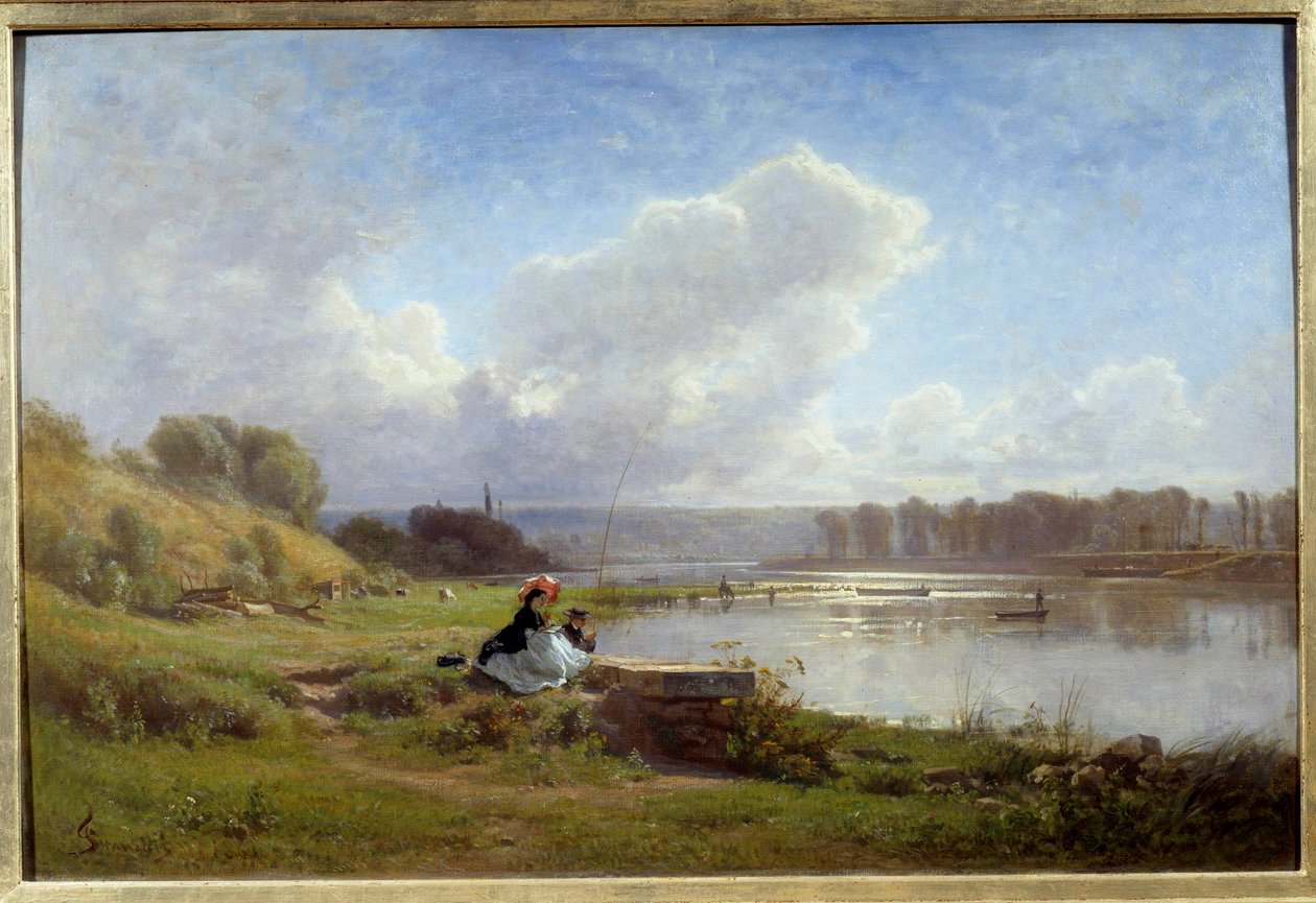 1861 年在默东的 Les Banks de la Seine 由 Francois Louis Francais (1814-1897) 绘画，1861 年南特，Musee des Beaux Arts 作者 弗朗索瓦·路易斯·弗朗西斯