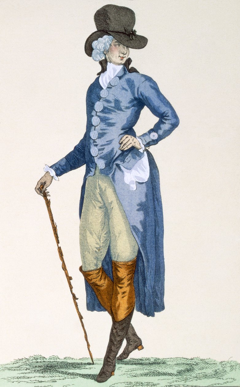 皇家大师穿着精美的蓝色外套，由Le Beau雕刻，来自&39;Galeries des Modes et Costumes Francais&39;的第256号板，c.1778-87 作者 弗朗索瓦·路易斯·约瑟夫·瓦托
