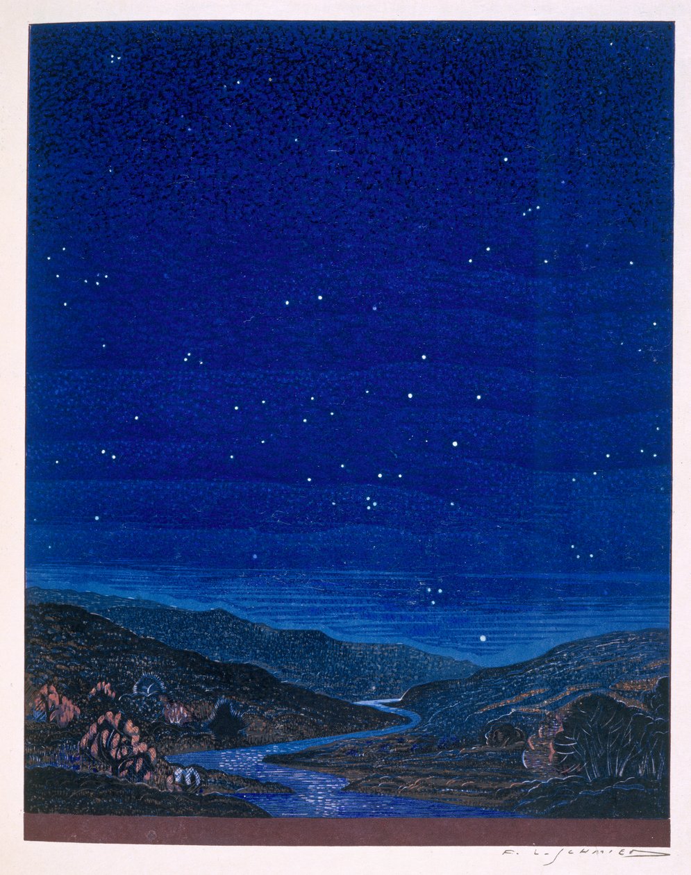 Nocturnal landscape，插图来自Rudyard Kipling的&39;Kim&39;，1930 作者 弗朗索瓦路易斯史密斯