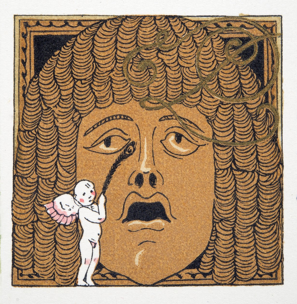 来自酒吧的Personages de Comedie的丘比特给鼻子挠痒痒。 1922年（pochoir print） 作者 弗朗索瓦路易斯史密斯