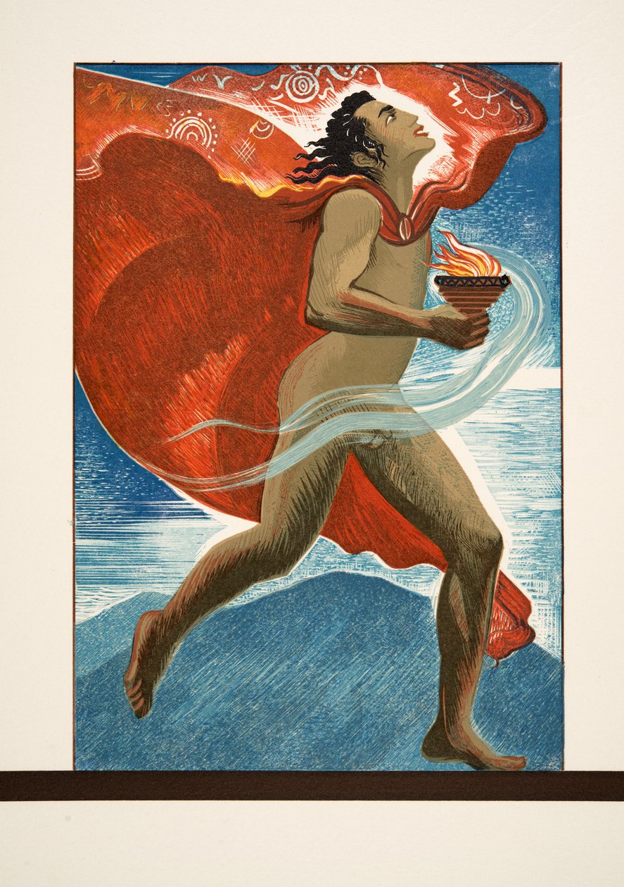 Prometheseus与火一起运行，来自Prometheus由Aeschylus，酒吧束缚。 1941年（模版印刷） 作者 弗朗索瓦路易斯史密斯