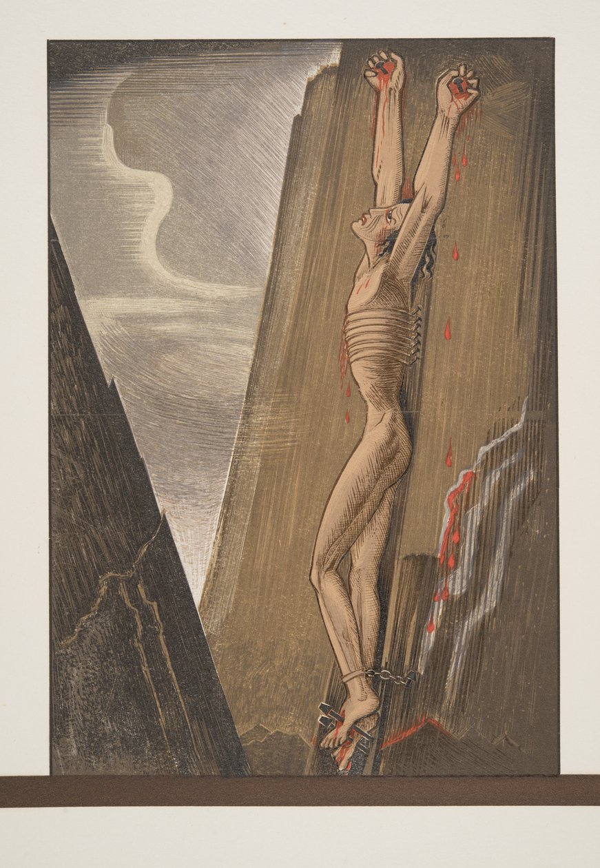 普罗米修斯钉在岩石上，来自Aeschylus酒吧的ProméthéeEnchaîné。 1941年（pochoir print） 作者 弗朗索瓦路易斯史密斯