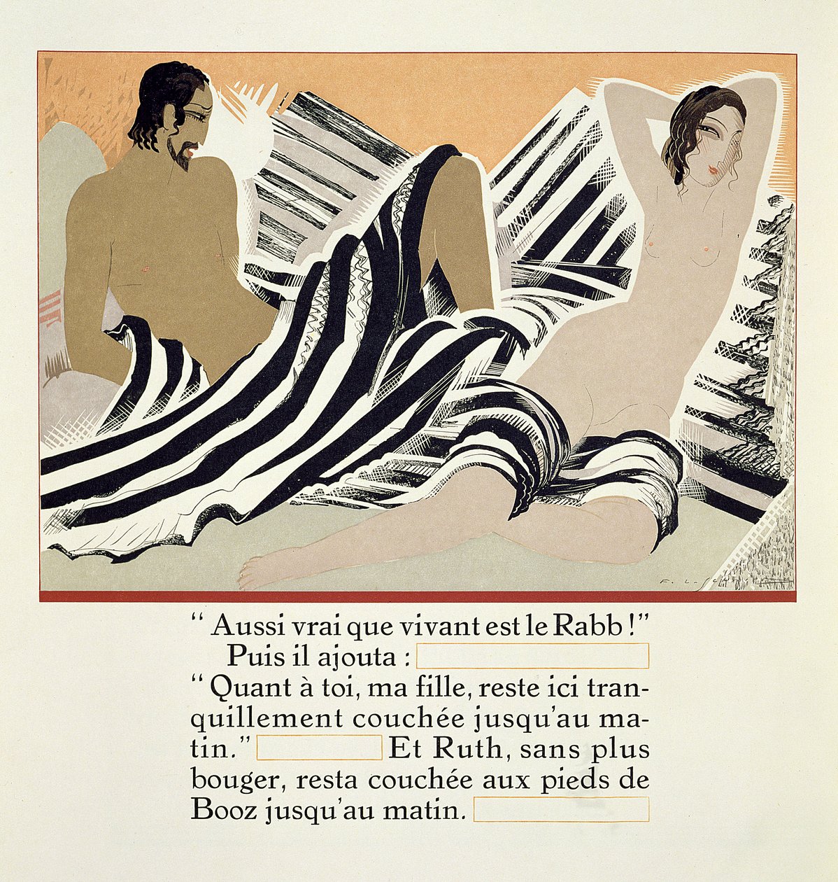 露丝在波阿斯脚下休息，来自&39;Ruth et Booz&39;，由JC Mardrus翻译，1930年出版 作者 弗朗索瓦路易斯史密斯