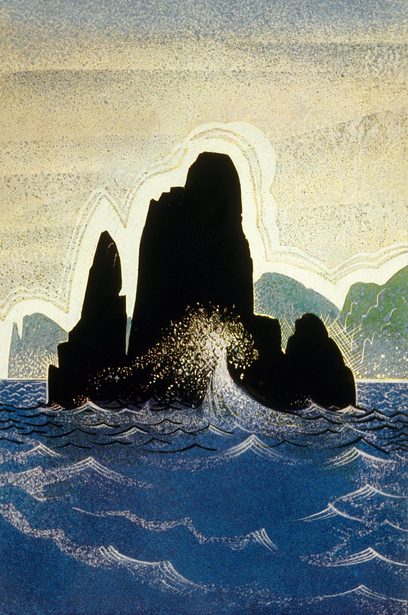 荷马的奥德赛：Gortyne的岩石，由Theo Schmied雕刻，1930-33彩色光刻 作者 弗朗索瓦路易斯史密斯
