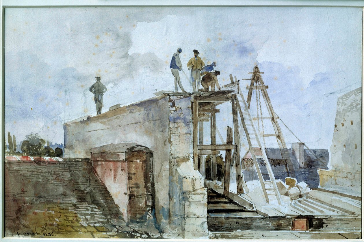 House construction site under construction seen from the Granet window at the Institute. Watercolour by Francois Marius Granet (1775-1849). 19th century. Dim. 0,25x0,38 m. Paris, Louvre Museum 作者 弗朗索瓦·马里乌斯·格兰内特